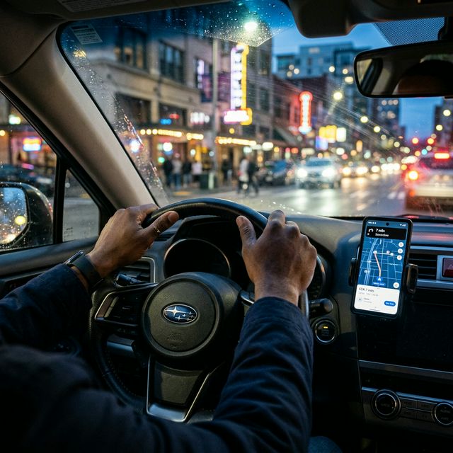Motorista com smartphone no carro